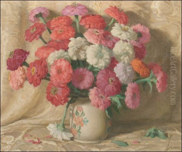 Zinnias Oil Painting by Joseph Henry Sharp