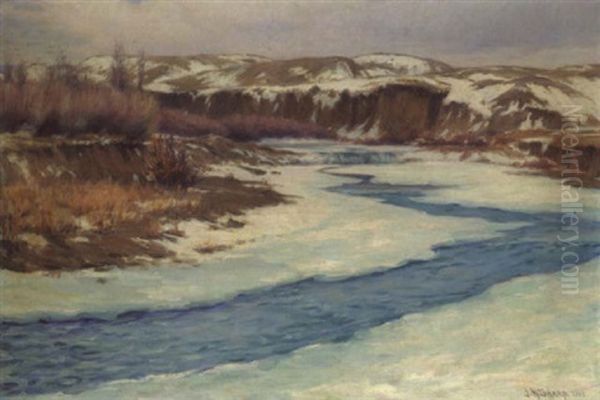 Montana Winter Oil Painting by Joseph Henry Sharp