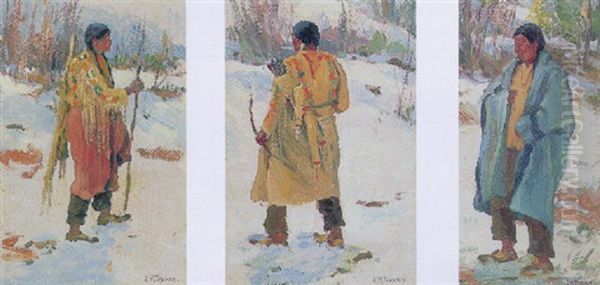 Indian Hunters In Winter Oil Painting by Joseph Henry Sharp