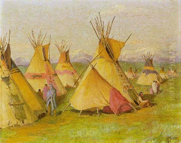 Blackfeet Teepees Oil Painting by Joseph Henry Sharp