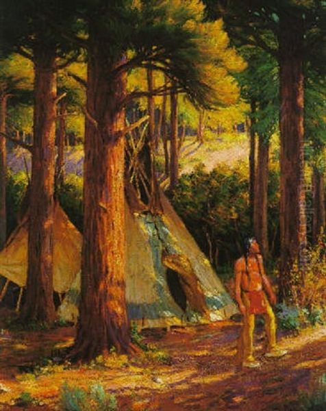 Camp In The Pines Oil Painting by Joseph Henry Sharp