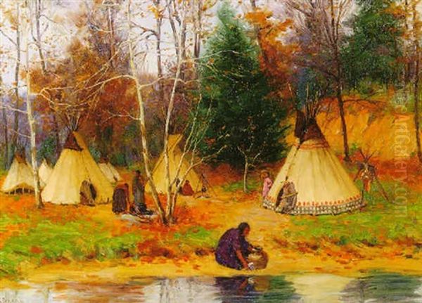 Indian Encampment In The Woods Oil Painting by Joseph Henry Sharp