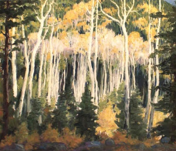 Aspens At Hondo Oil Painting by Joseph Henry Sharp
