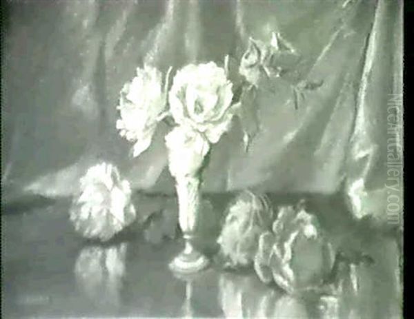 Roses And Blue Vase Oil Painting by Joseph Henry Sharp