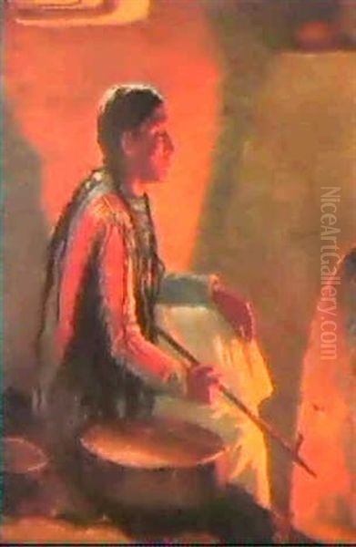 The Red Clay Pipe Oil Painting by Joseph Henry Sharp