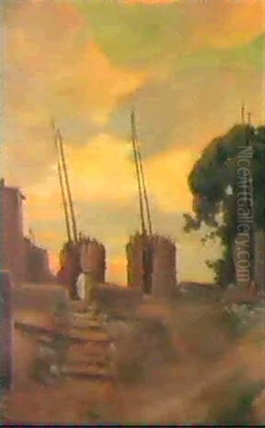Kivas At Sunset Oil Painting by Joseph Henry Sharp