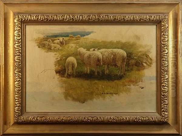 Sheep In The Field Oil Painting by Aaron Draper Shattuck