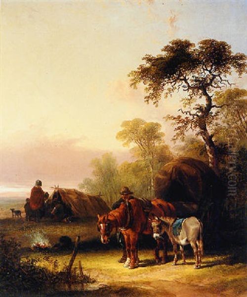 A Gypsy Encampment Oil Painting by Charles Shayer