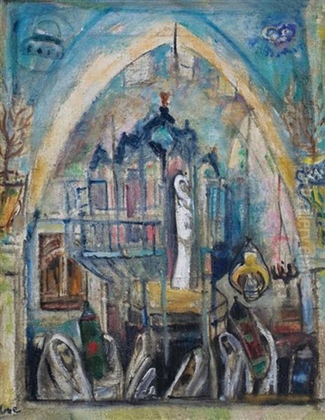 Synagogue In Safed Oil Painting by Menachem Shemi