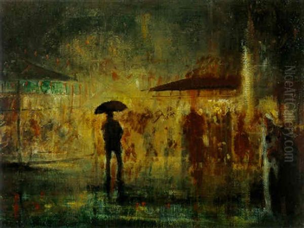 Fair: Man In Rain Oil Painting by Everett Shinn