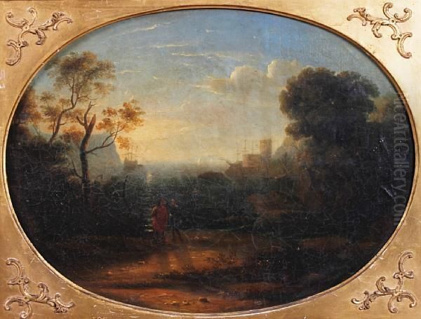A Classical Harbour Scene With Figures Oil Painting by Armand Etienne Bracony