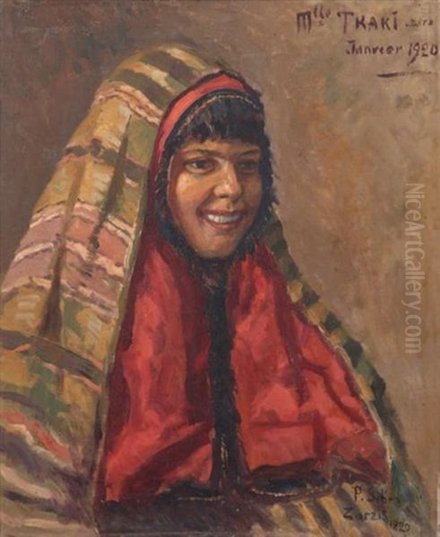 Portrait De Mlle Traki A Zarzis En 1920 Miss Traki Portrait In 1920 At Zarzis Oil Painting by Paul Sibra