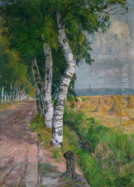 Birkenallee Im Spatsommer Oil Painting by Georg Siehl-Freystett