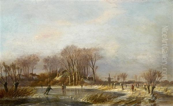 Hollandische Winterlandschaft Mit Personen Auf Dem Eis Oil Painting by Louis (Ludwig) Sierig