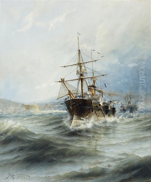 Franska Pansarfregatter Oil Painting by Herman Gustav af Sillen