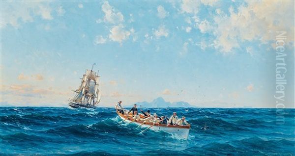 Fregatten Vanadis, Livbatsovning Oil Painting by Herman Gustav af Sillen