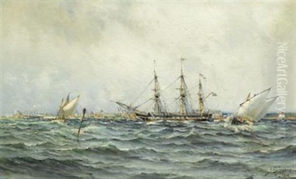 Shipping Off The Coast Oil Painting by Herman Gustav af Sillen