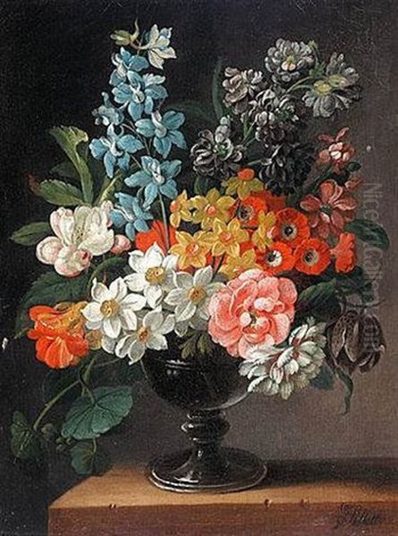 Still Life Of Flowers In A Vase Oil Painting by James Sillett