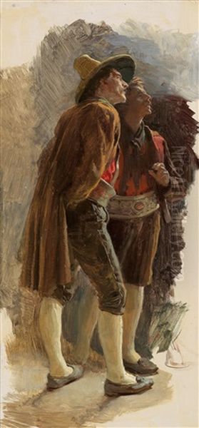 Zwei Tiroler Bauerburschen (study) Oil Painting by Franz Xavier Simm