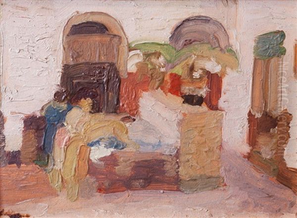 Lavanderas En El Patio Oil Painting by Alfredo De Simone
