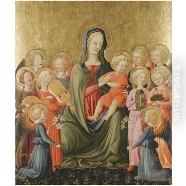 The Madonna And Child With Music-making Angels Oil Painting by Giovanni di Ser Giovanni di (lo Scheggia) Simone