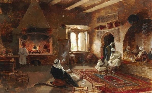 Cafe Maure A Tanger Oil Painting by Enrique Simonet Lombardo
