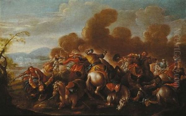 Scena Di Battaglia (+ Scena Di Battaglia; Pair) Oil Painting by Francesco Simonini