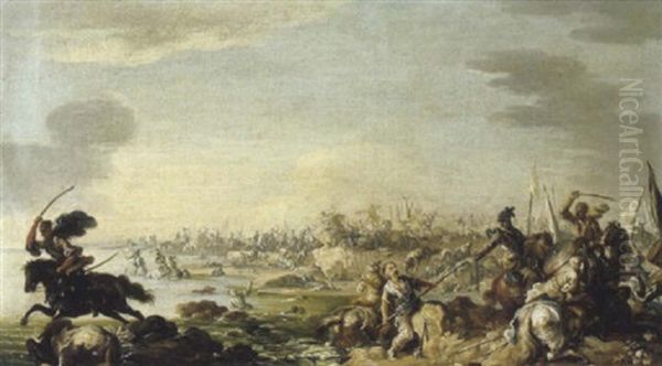 Battaglia Alla Riva Di Un Fiume Oil Painting by Francesco Simonini