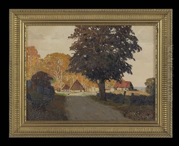 Lakeside Farm In Autumn Oil Painting by Gerrit Sinclair