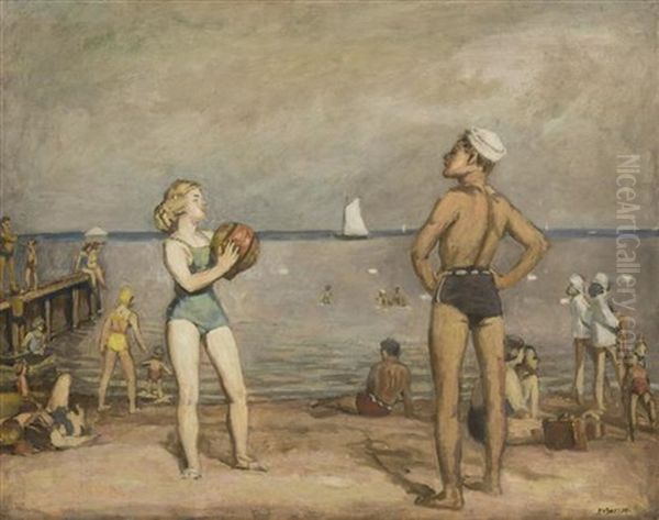 Bradford Beach, Milwaukee, Wisconsin Oil Painting by Gerrit Sinclair