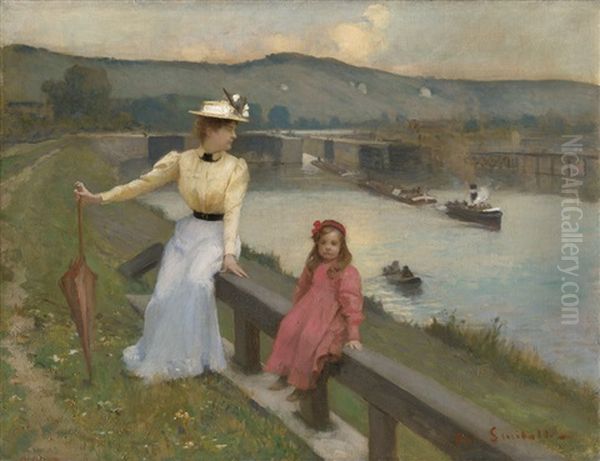 Abend Am Flussufer Oil Painting by Jean-Paul Sinibaldi