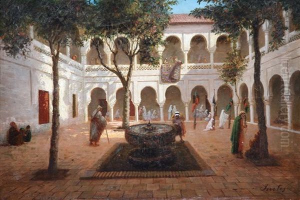 Cour Animee Et Fontaine Oil Painting by Joseph Sintes