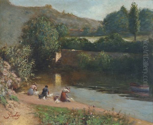 Les Lavandieres Oil Painting by Joseph Sintes