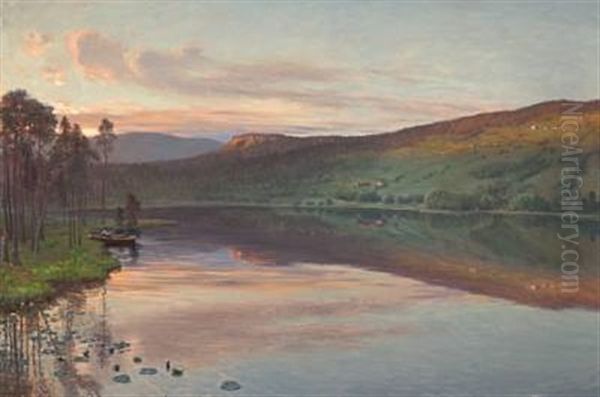 Tovstjern, Sommerkveld Norefjeld. Bjertnesseteren Oil Painting by Christian Eriksen Skredsvig