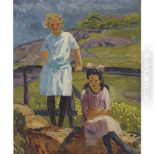 Untitled (two Girls) Oil Painting by John French Sloan