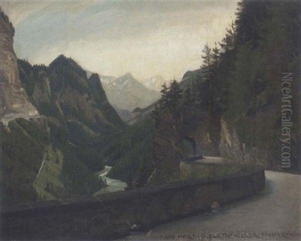 The Finstermunz Pass Oil Painting by Harald Slott-Moller