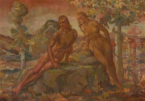 Adam And Eve Oil Painting by Frank Joseph van Sloun