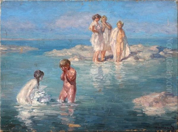 Baigneuses A La Plage Oil Painting by Pavel Dmitrievic Smarov