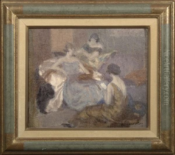 Interior Scene With Three Elegantly Dressed Ladies Oil Painting by Pavel Dmitrievic Smarov