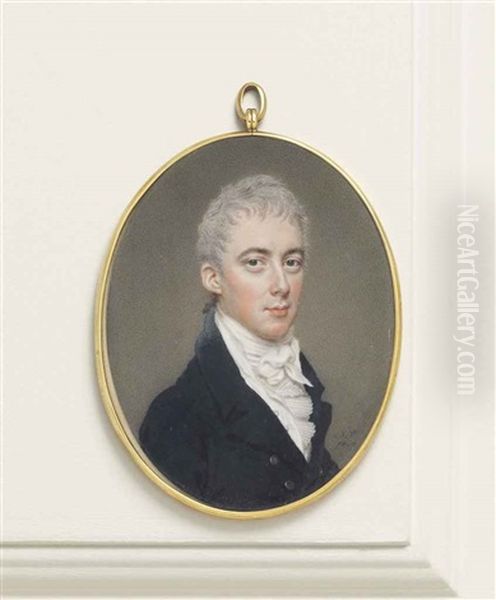 William Domville, In Dark Blue Coat With Gold Buttons, White Waistcoat Pleated Jabot And Knotted Cravat, Short Powdered Hair Oil Painting by John Smart the Elder