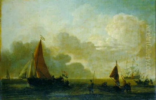 Shipping In A Light Breeze Offshore Oil Painting by Aernout (Johann Arnold) Smit