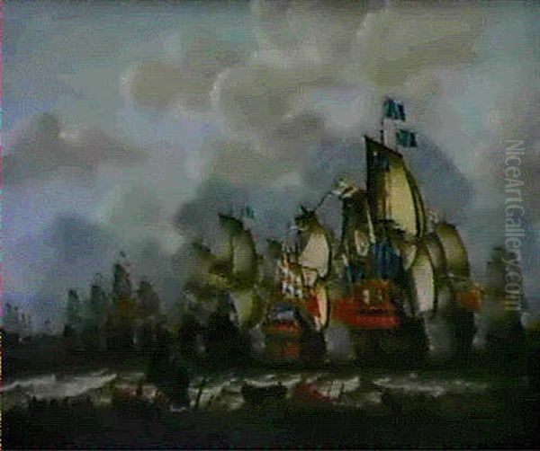 Combat Naval Avec Le Comet Star Oil Painting by Aernout Smit
