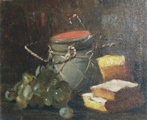 Still Life With Grapes, A Jar And Sweet Breads Oil Painting by Alfred Everett Smith