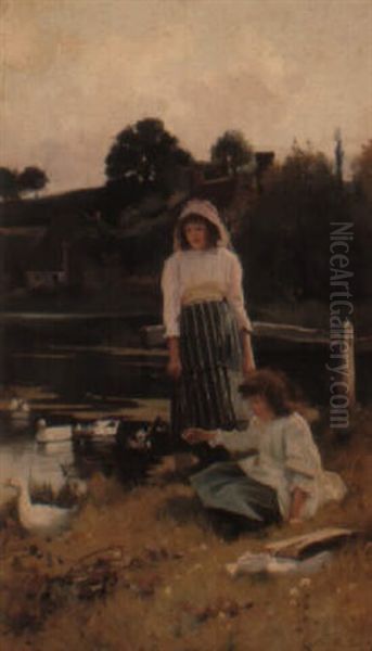 Feeding The Ducks Oil Painting by Carlton Alfred Smith