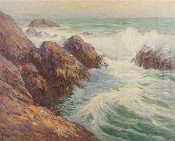 Seascape With Crashing Waves Oil Painting by Frederick Carl Smith