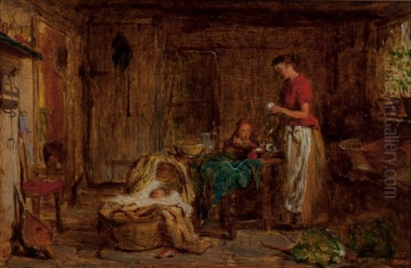 Interiors (two Works) Oil Painting by George Smith