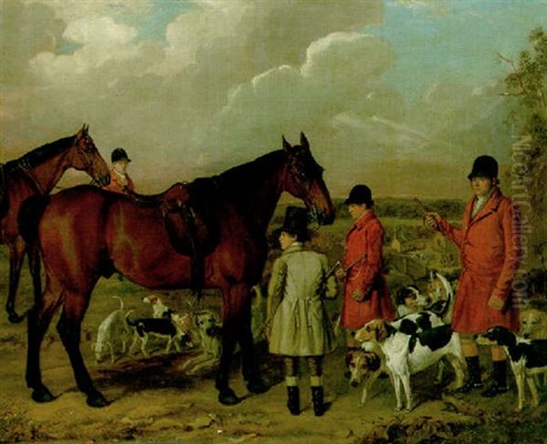 Hunt Servants And Hounds, With Stables Beyond Oil Painting by William Smith