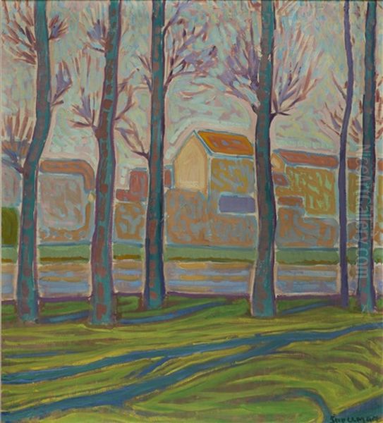Trees By The River Oil Painting by Eero Snellman