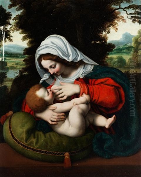 Madonna Mit Dem Grunen Kissen Oil Painting by Andrea Solario