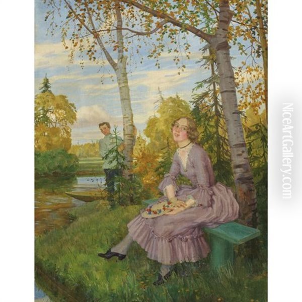 Meeting In The Park Oil Painting by Konstantin Andreevic Somov